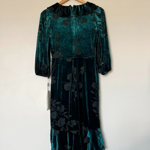 Velvet Burnout Floral Ruffled Dress - Picture 5 of 9